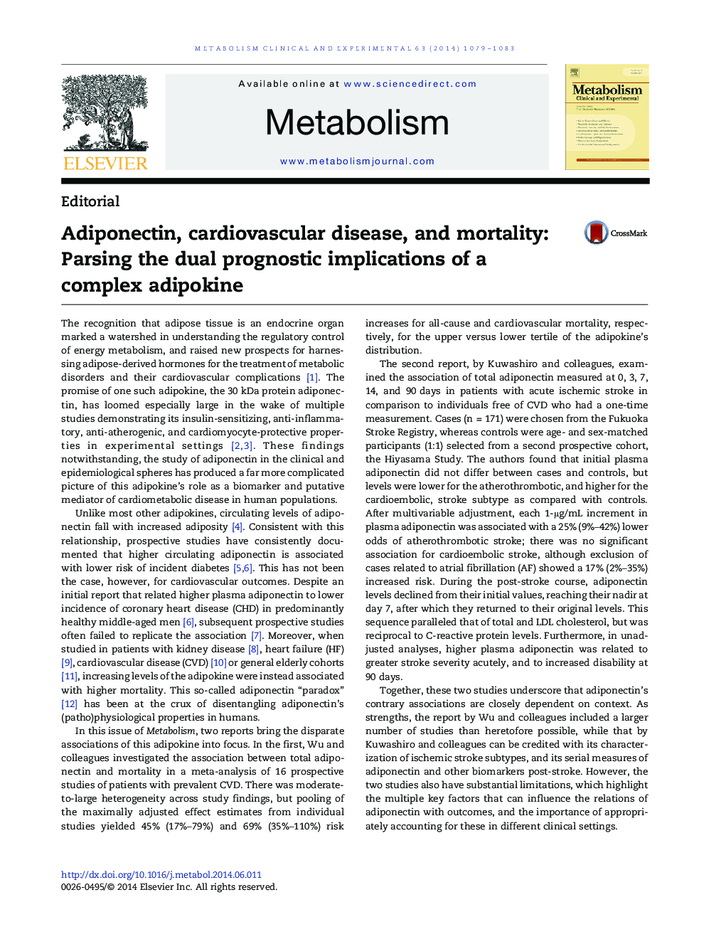 Adiponectin, cardiovascular disease, and mortality: Parsing the dual prognostic implications of a complex adipokine