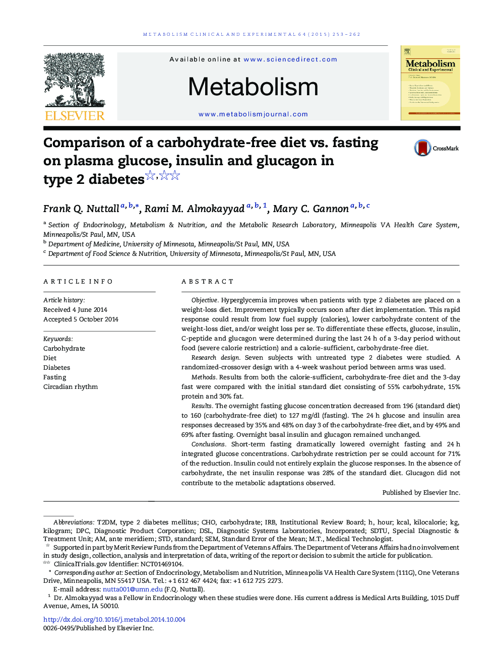 مقایسه ی یک رژیم غذایی بدون کربوهیدرات در مقایسه با روزه دار در گلوکز، انسولین و گلوکاگون در دیابت نوع 2 