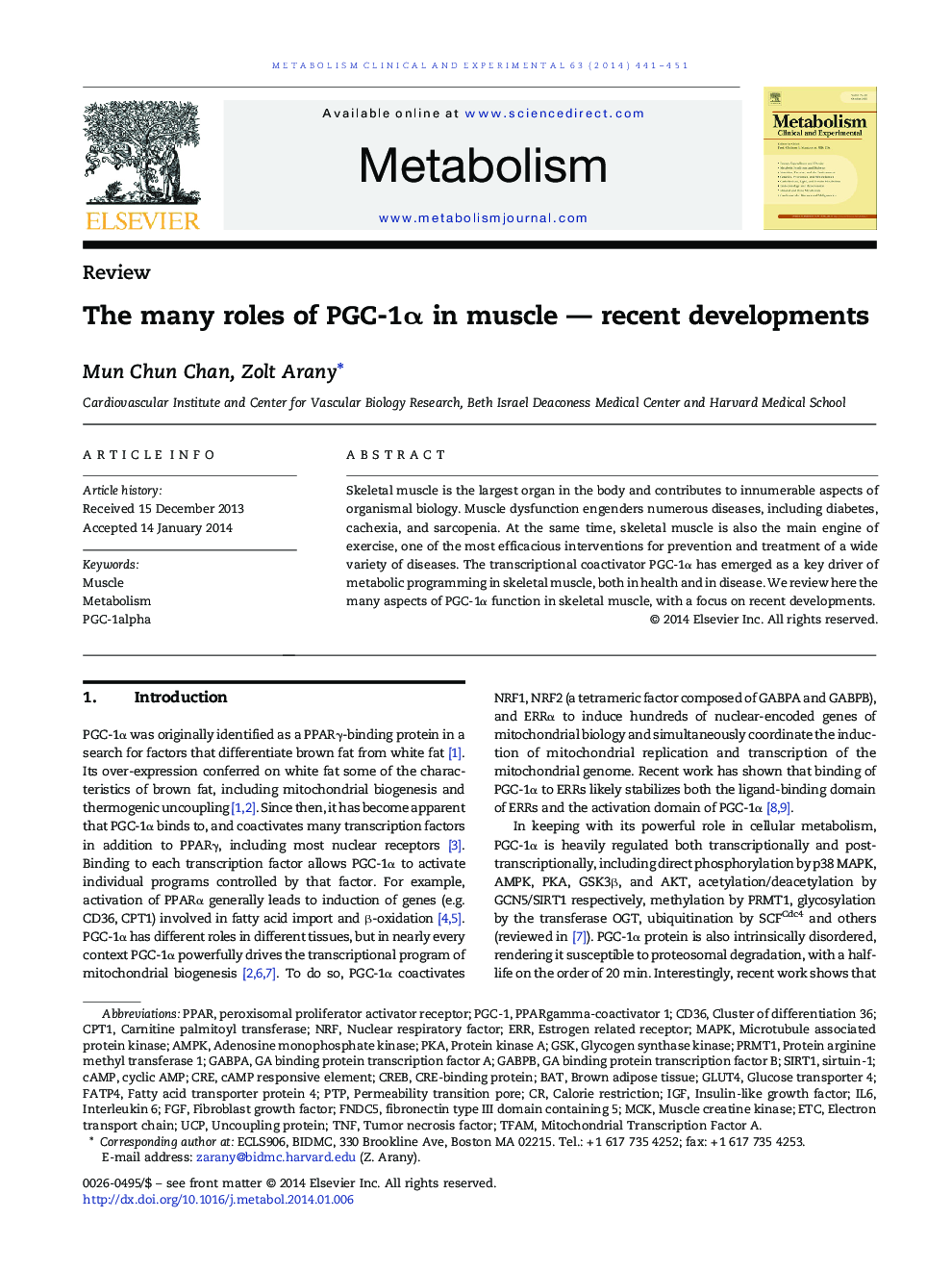 ReviewThe many roles of PGC-1Î± in muscle - recent developments
