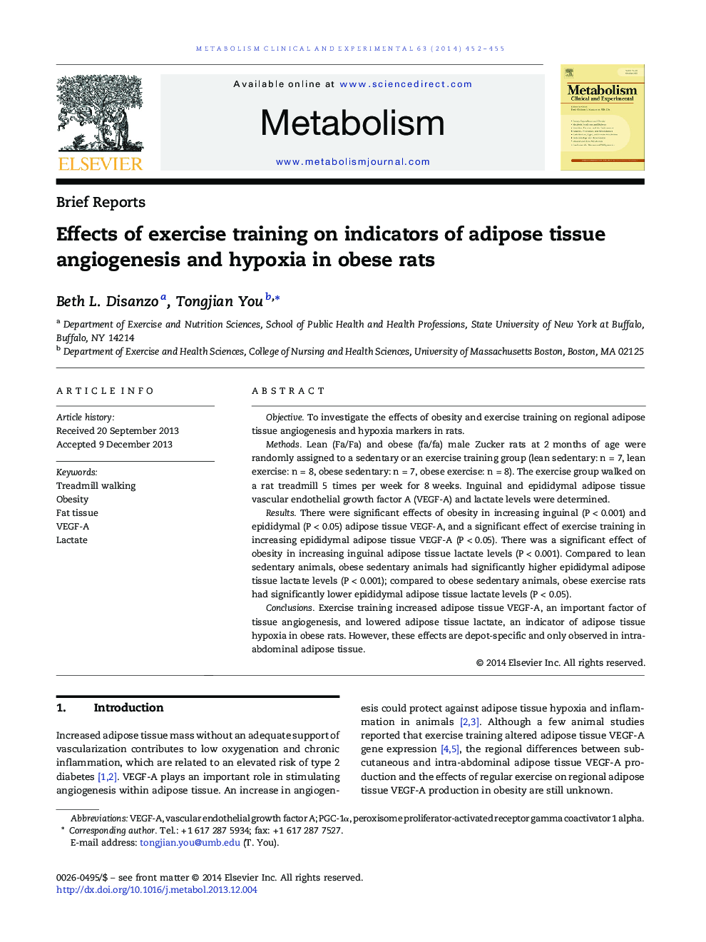 گزارش مختصر اثر تمرینات ورزشی بر شاخص های آنژیوژنز بافت چربی و هیپوکسیا در موش های چاق 