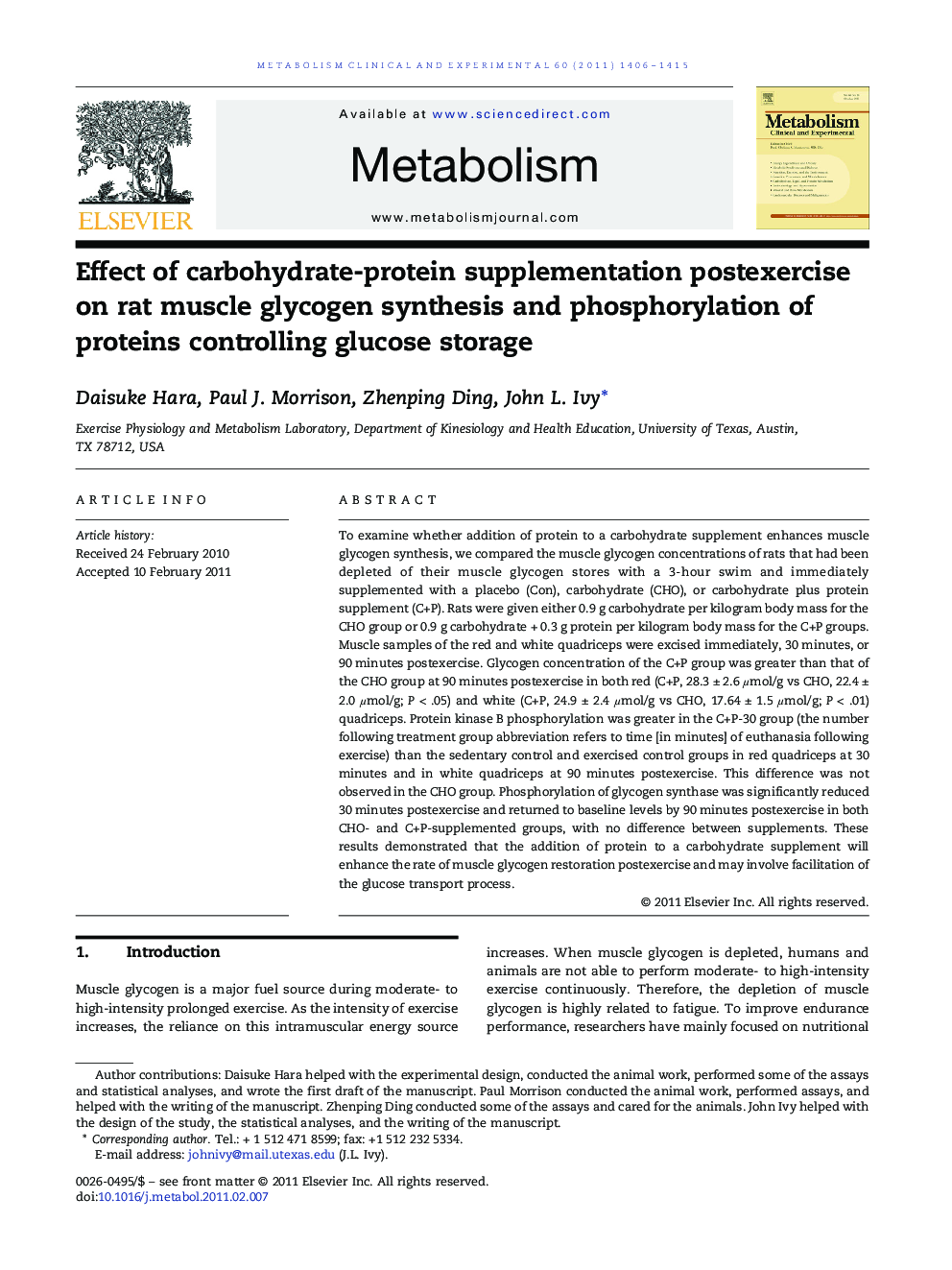 Effect of carbohydrate-protein supplementation postexercise on rat muscle glycogen synthesis and phosphorylation of proteins controlling glucose storage