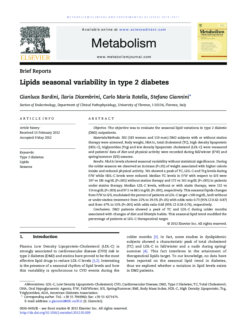 Lipids seasonal variability in type 2 diabetes