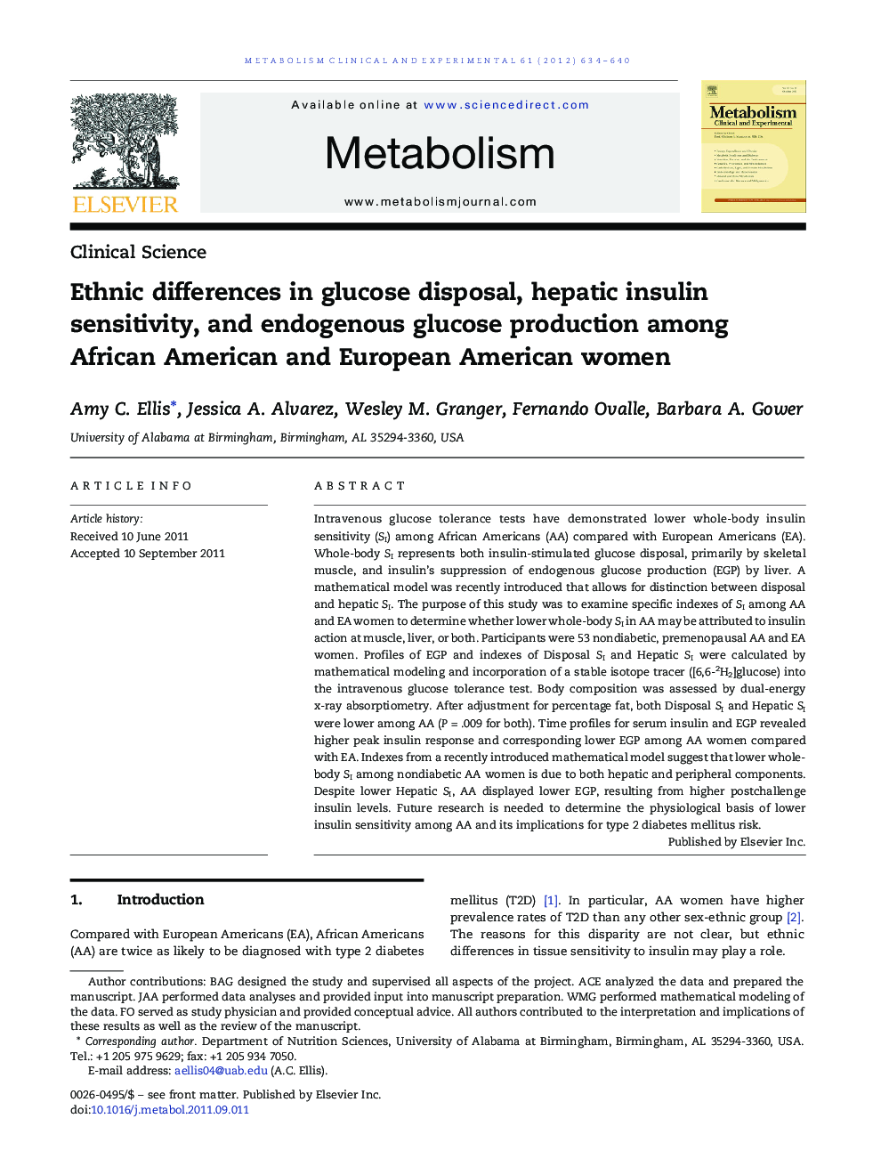 Ethnic differences in glucose disposal, hepatic insulin sensitivity, and endogenous glucose production among African American and European American women
