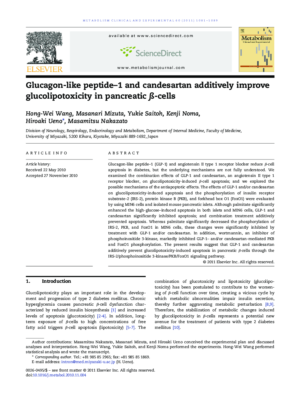 Glucagon-like peptide-1 and candesartan additively improve glucolipotoxicity in pancreatic Î²-cells