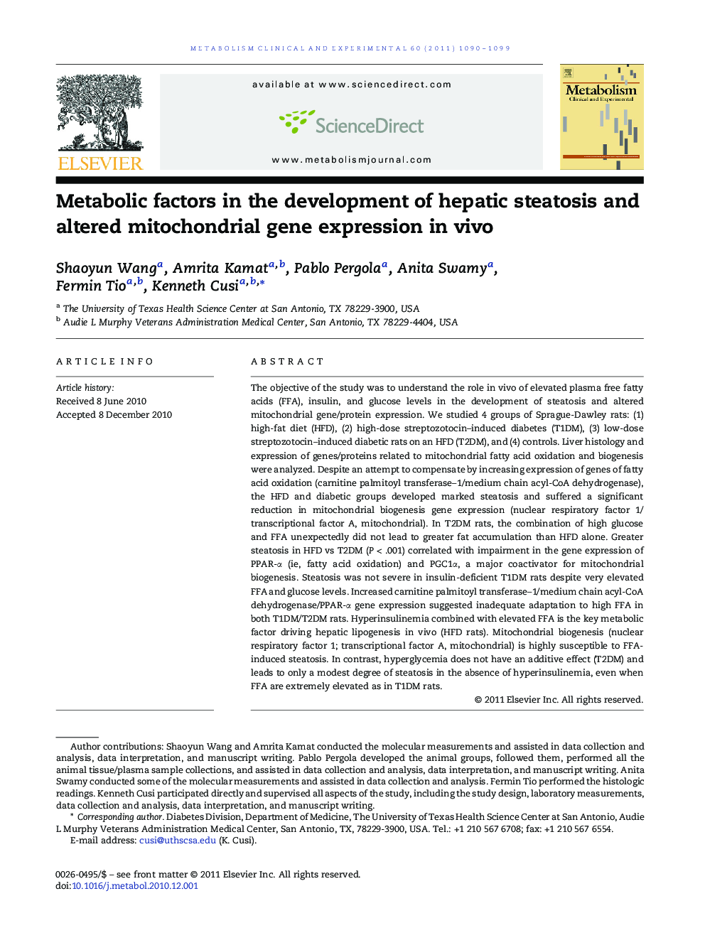 Metabolic factors in the development of hepatic steatosis and altered mitochondrial gene expression in vivo