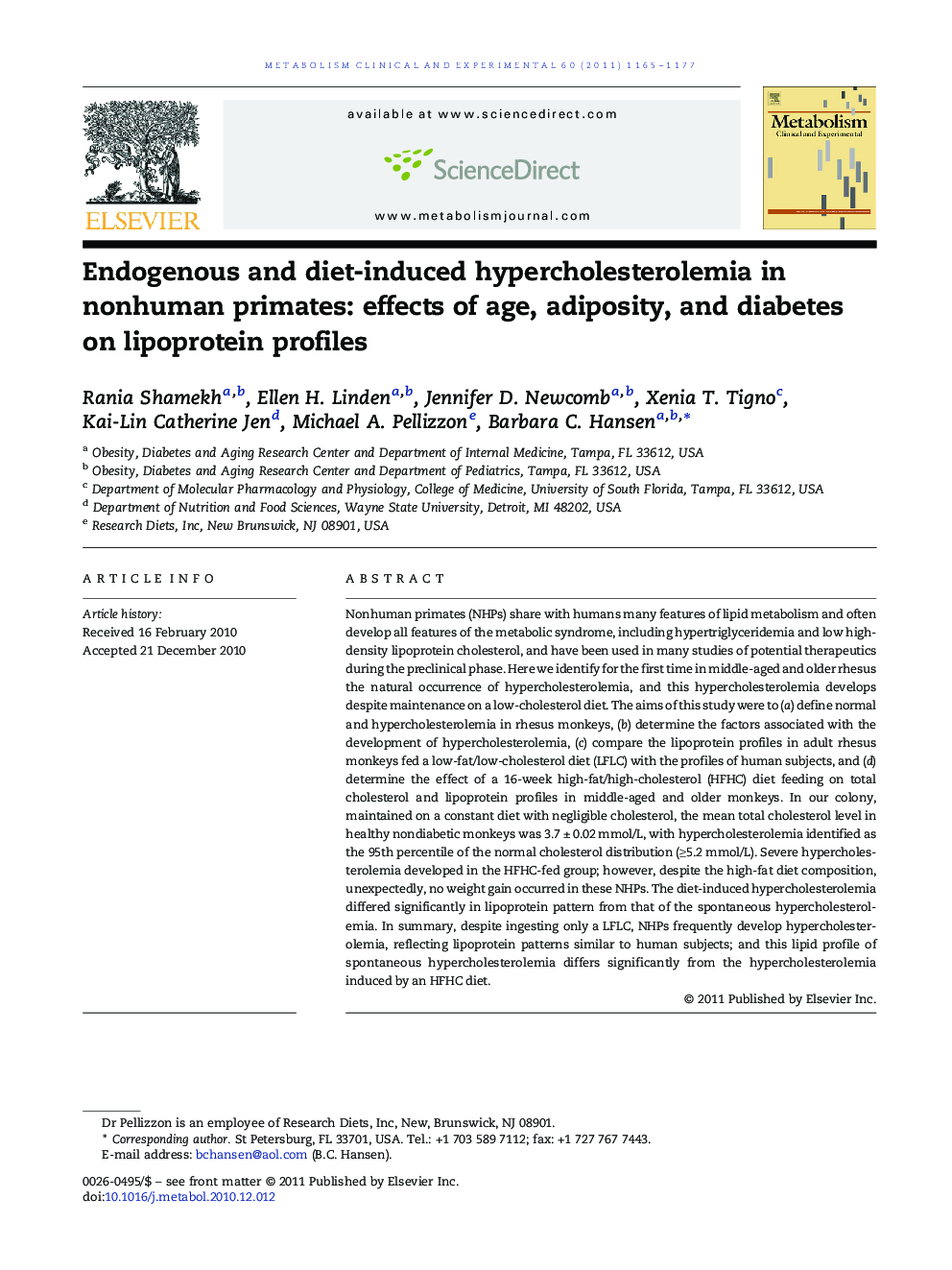 Endogenous and diet-induced hypercholesterolemia in nonhuman primates: effects of age, adiposity, and diabetes on lipoprotein profiles