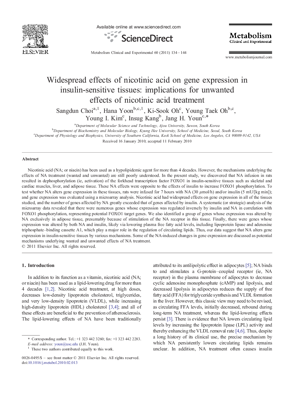 Widespread effects of nicotinic acid on gene expression in insulin-sensitive tissues: implications for unwanted effects of nicotinic acid treatment