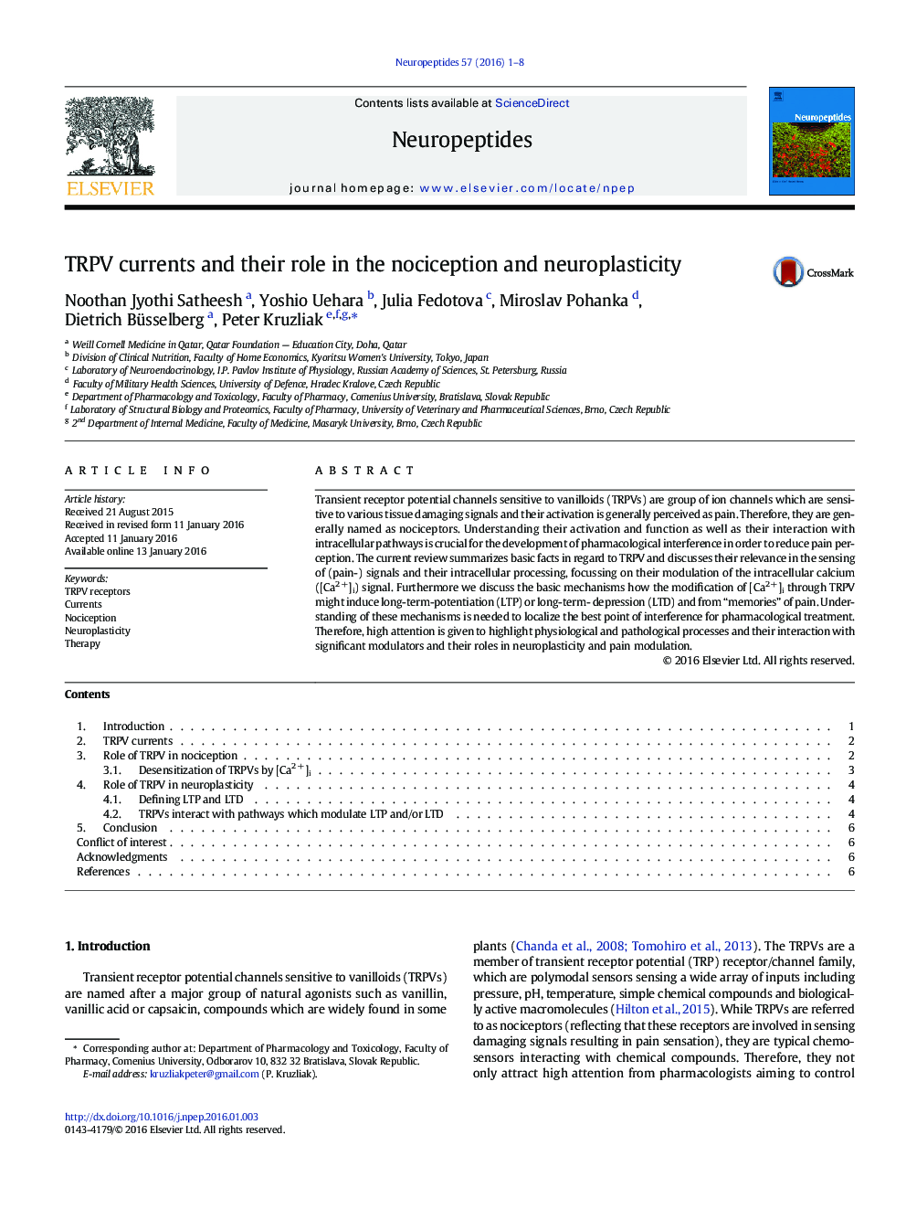 TRPV currents and their role in the nociception and neuroplasticity