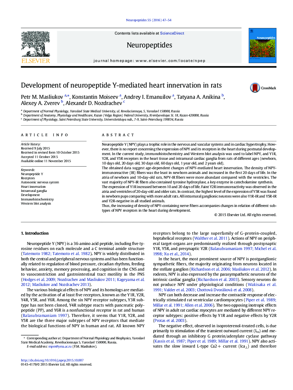 Development of neuropeptide Y-mediated heart innervation in rats