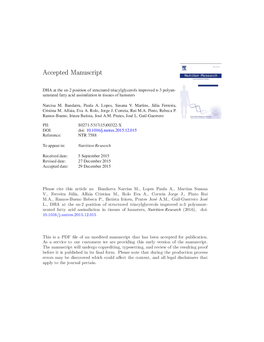 Docosahexaenoic acid at the sn-2 position of structured triacylglycerols improved n-3 polyunsaturated fatty acid assimilation in tissues of hamsters