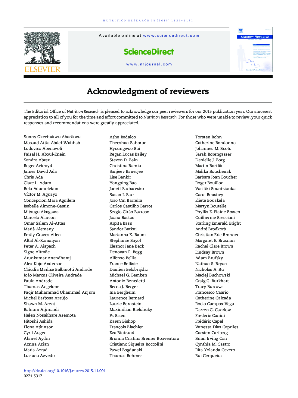 Acknowledgment of reviewers