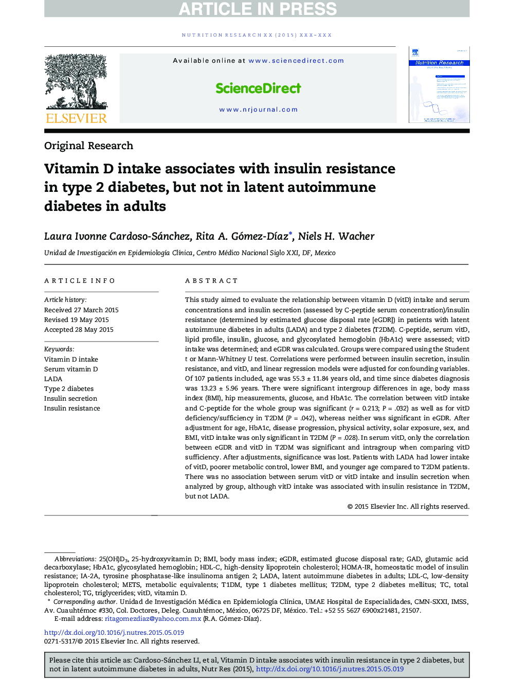 Vitamin D intake associates with insulin resistance in type 2 diabetes, but not in latent autoimmune diabetes in adults