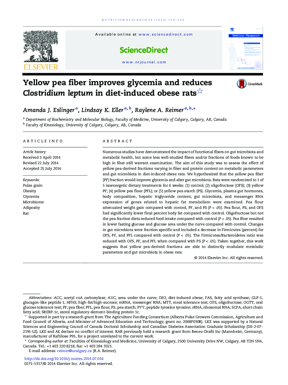 Yellow pea fiber improves glycemia and reduces Clostridium leptum in diet-induced obese rats