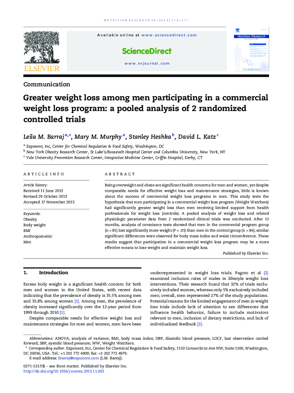 Greater weight loss among men participating in a commercial weight loss program: a pooled analysis of 2 randomized controlled trials