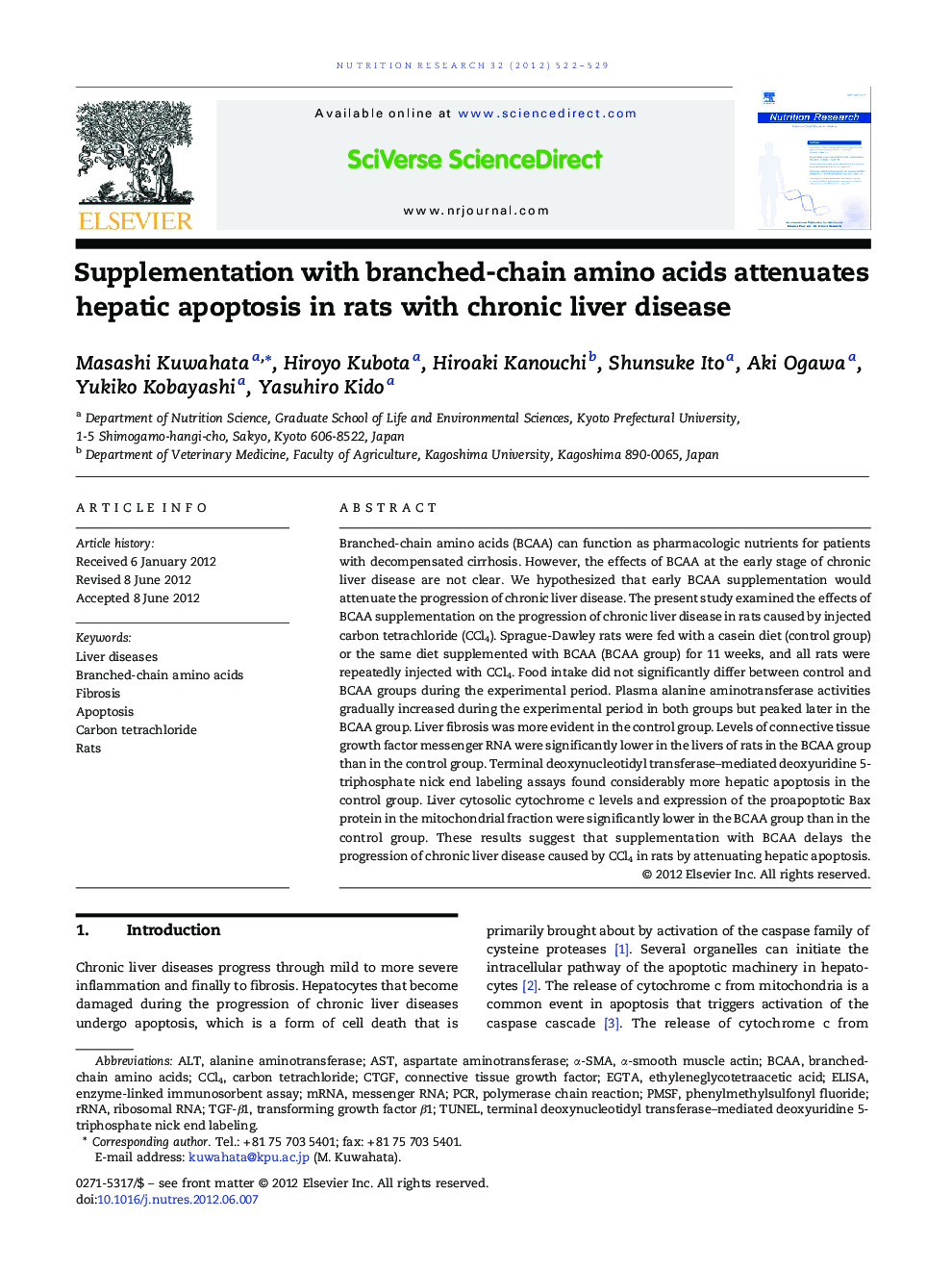 Supplementation with branched-chain amino acids attenuates hepatic apoptosis in rats with chronic liver disease