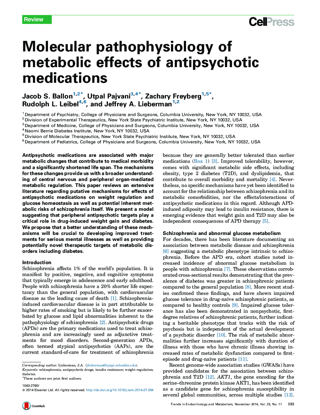 پاتوفیزیولوژی مولکولی اثرات متابولیکی داروهای ضد پریشیوتیک 