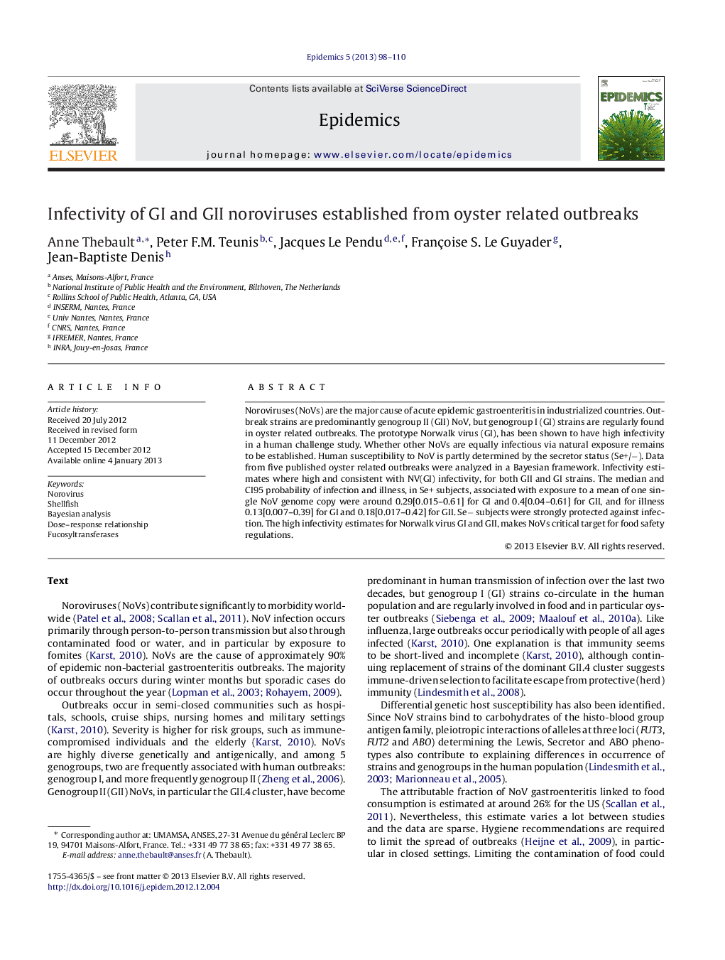 Infectivity of GI and GII noroviruses established from oyster related outbreaks