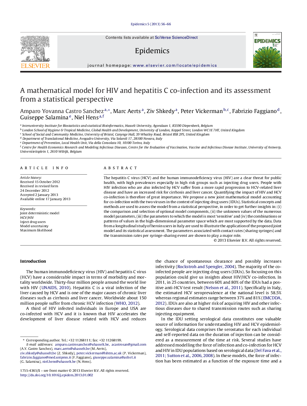 A mathematical model for HIV and hepatitis C co-infection and its assessment from a statistical perspective