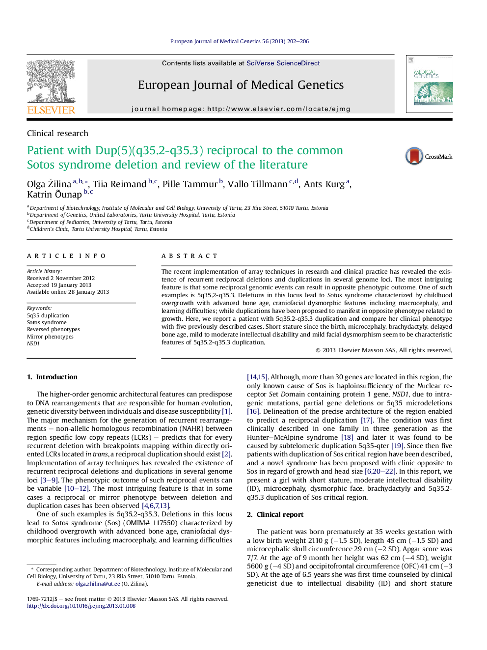 Patient with Dup(5)(q35.2-q35.3) reciprocal to the common Sotos syndrome deletion and review of the literature