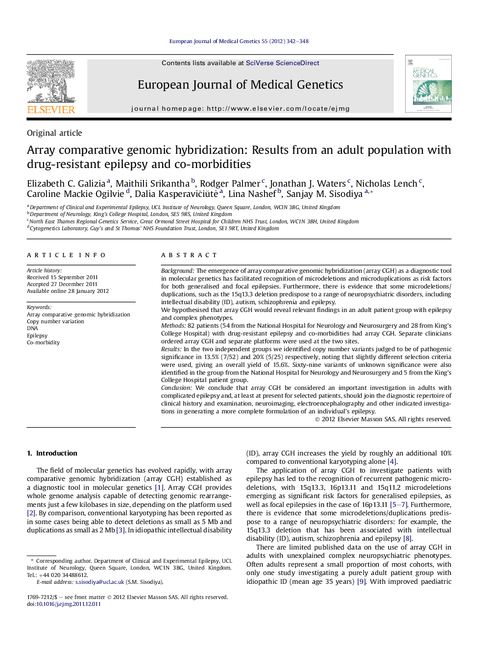 Array comparative genomic hybridization: Results from an adult population with drug-resistant epilepsy and co-morbidities