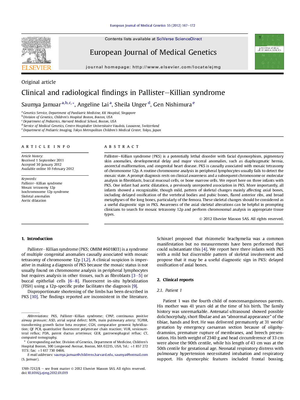 Clinical and radiological findings in Pallister-Killian syndrome