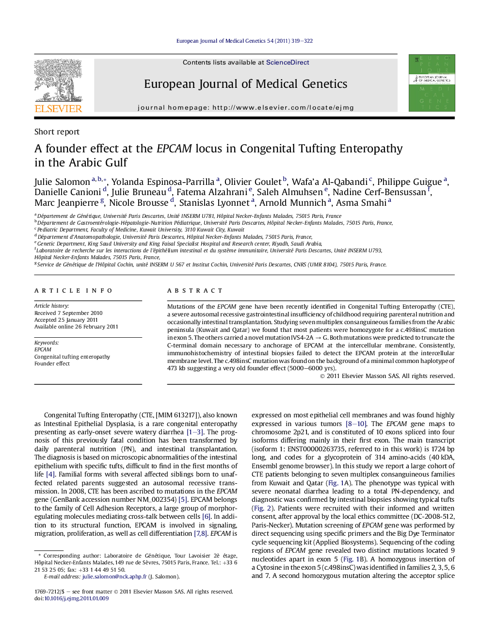 A founder effect at the EPCAM locus in Congenital Tufting Enteropathy in the Arabic Gulf