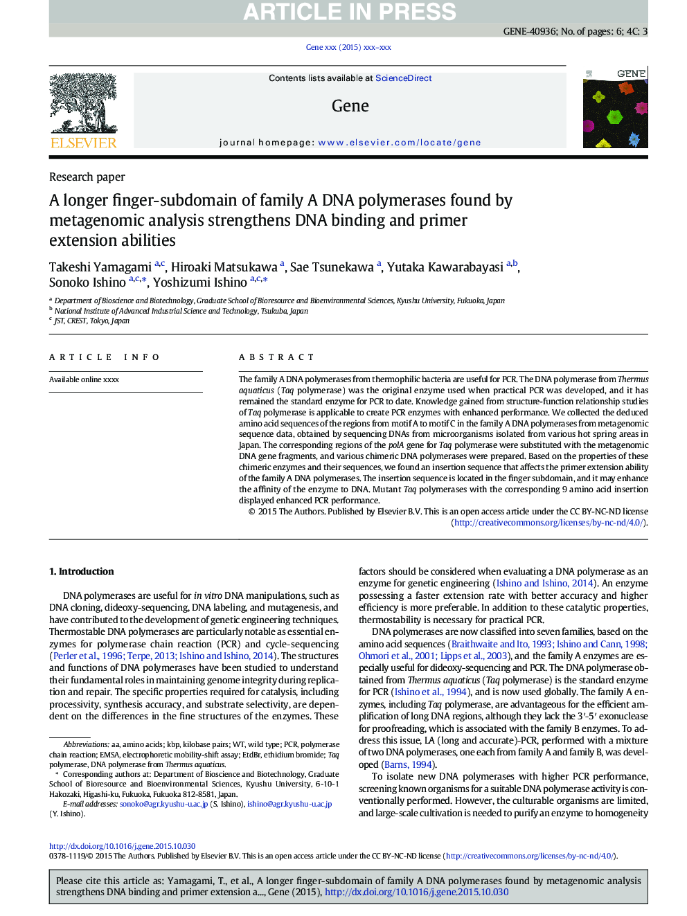 A longer finger-subdomain of family A DNA polymerases found by metagenomic analysis strengthens DNA binding and primer extension abilities