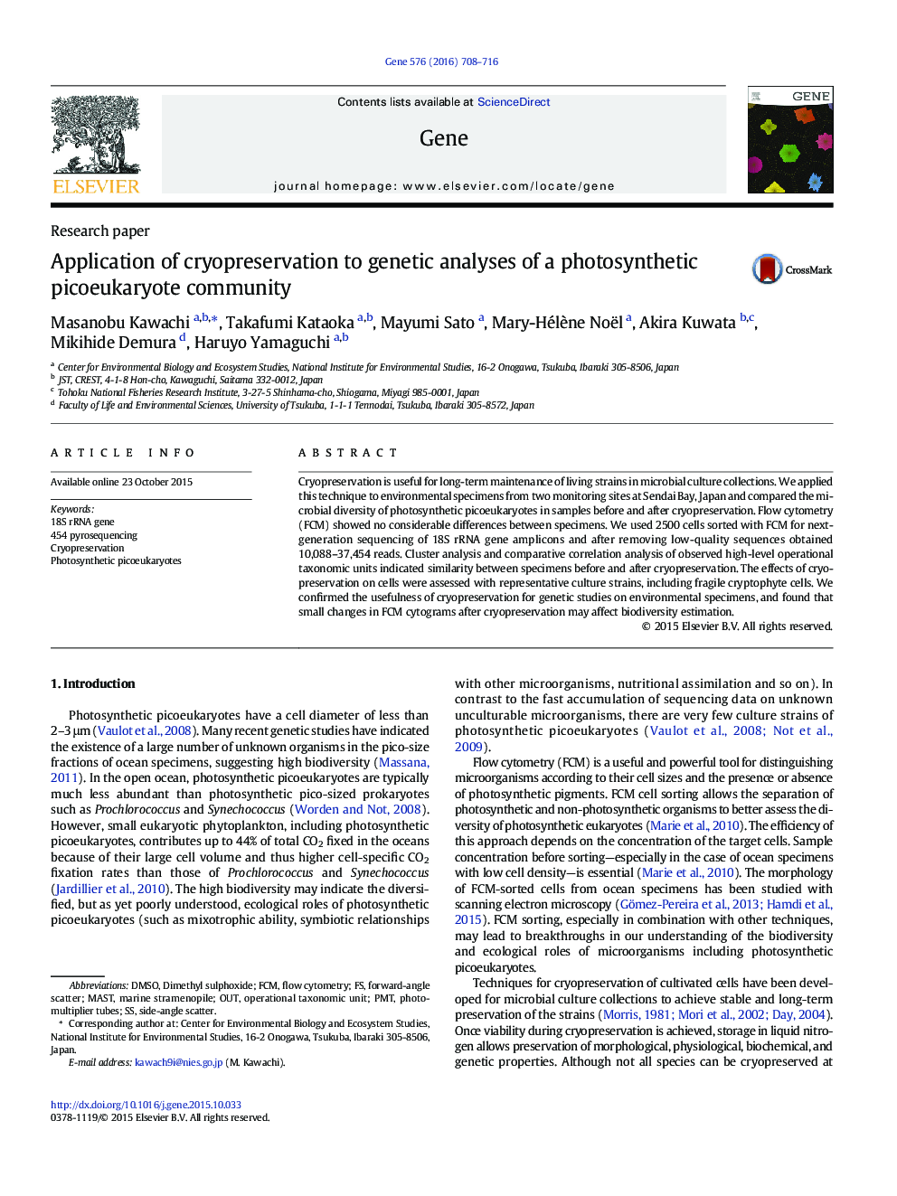 Application of cryopreservation to genetic analyses of a photosynthetic picoeukaryote community