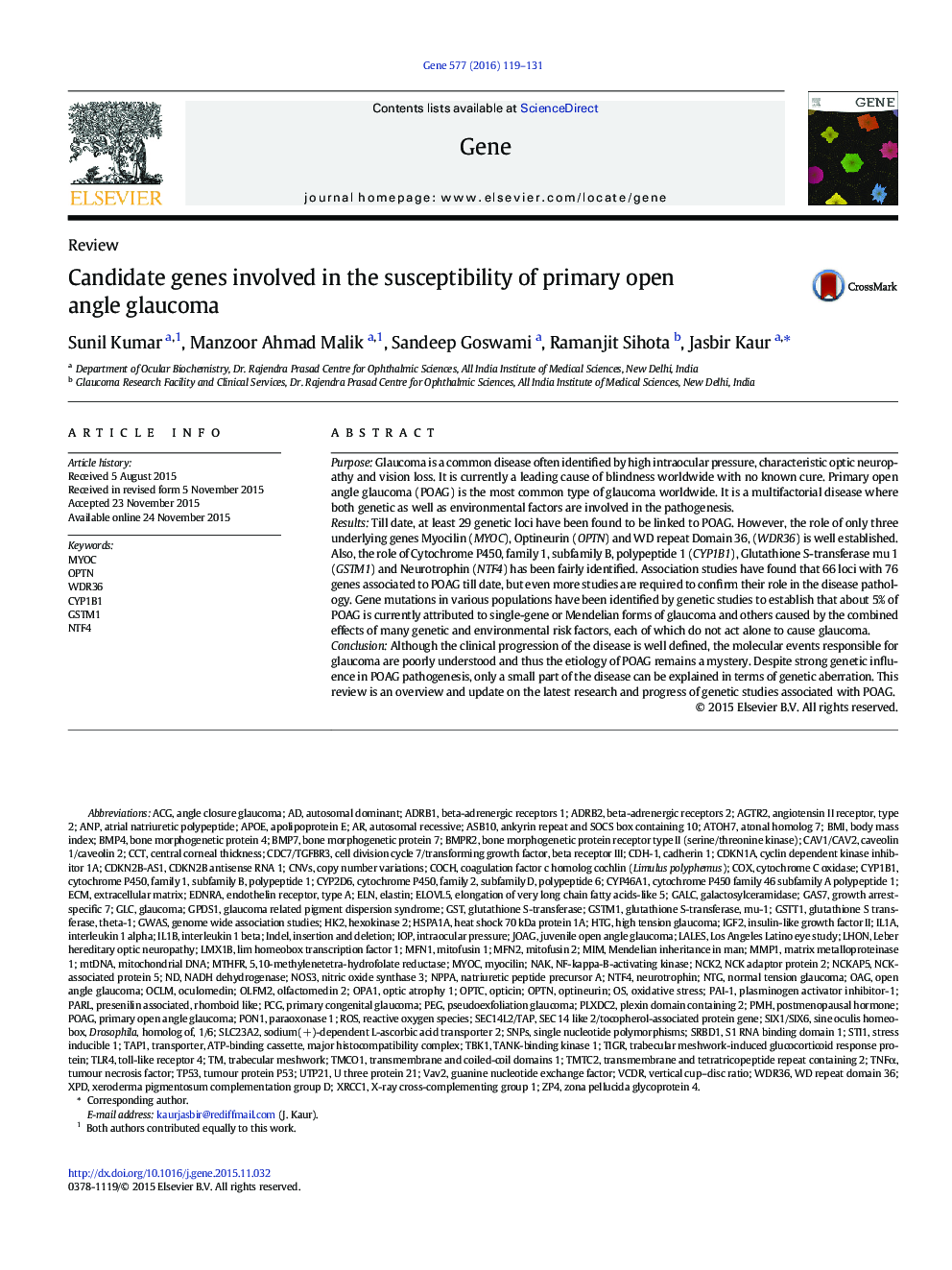 ReviewCandidate genes involved in the susceptibility of primary open angle glaucoma