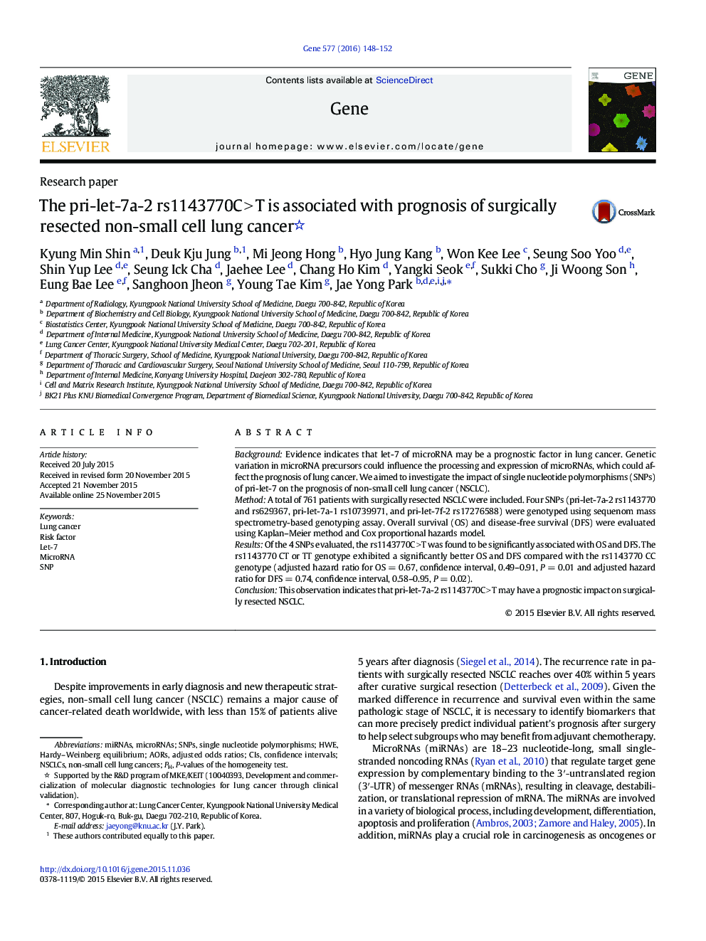 The pri-let-7a-2 rs1143770CÂ >Â T is associated with prognosis of surgically resected non-small cell lung cancer