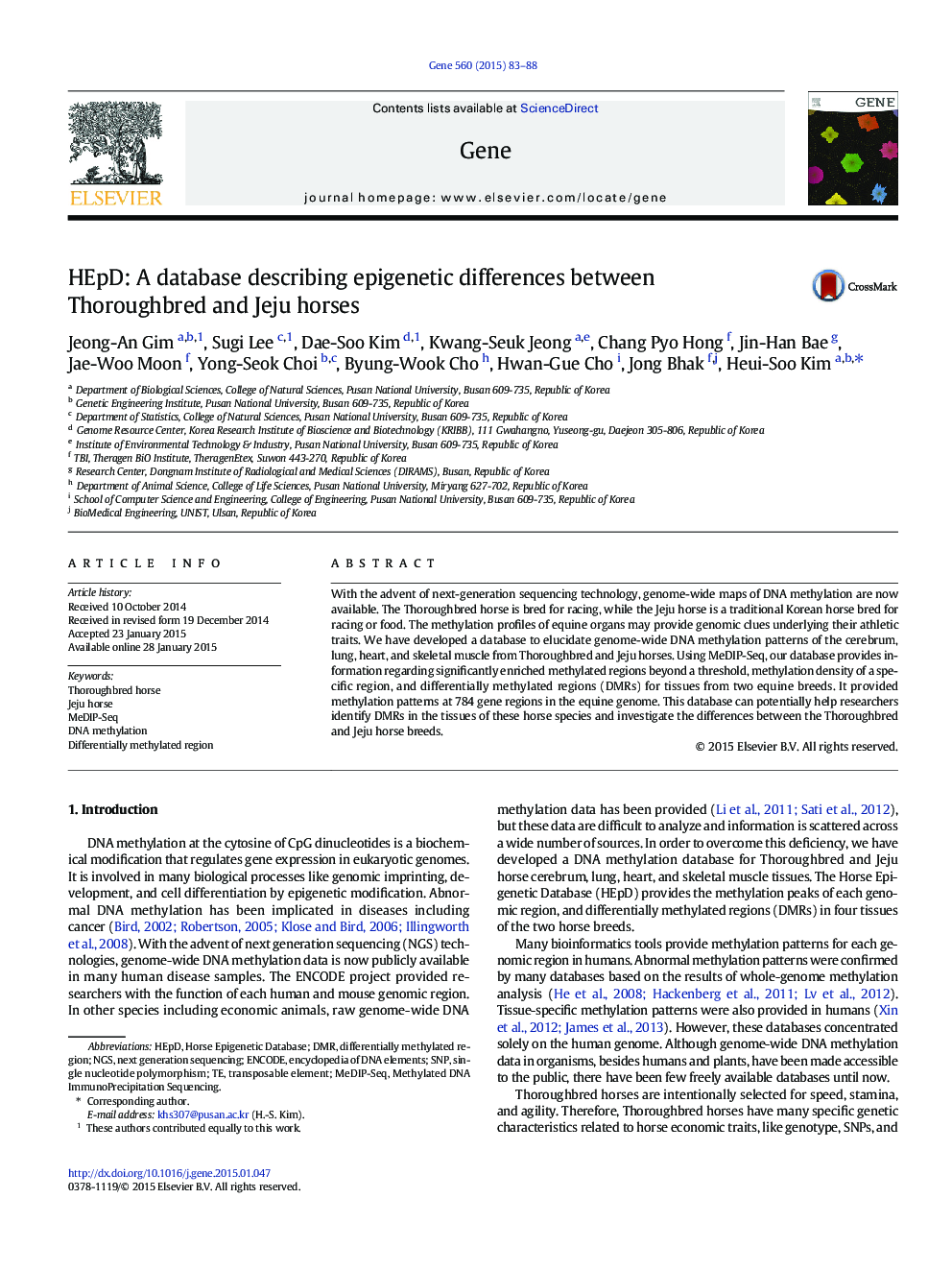 HEpD: A database describing epigenetic differences between Thoroughbred and Jeju horses