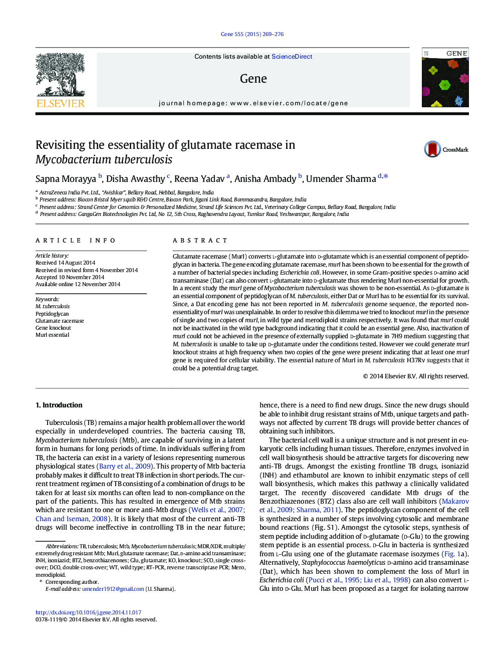 عکس صفحه اول مقاله: Revisiting the essentiality of glutamate racemase in Mycobacterium tuberculosis Revisiting the essentiality of glutamate racemase in Mycobacterium tuberculosis