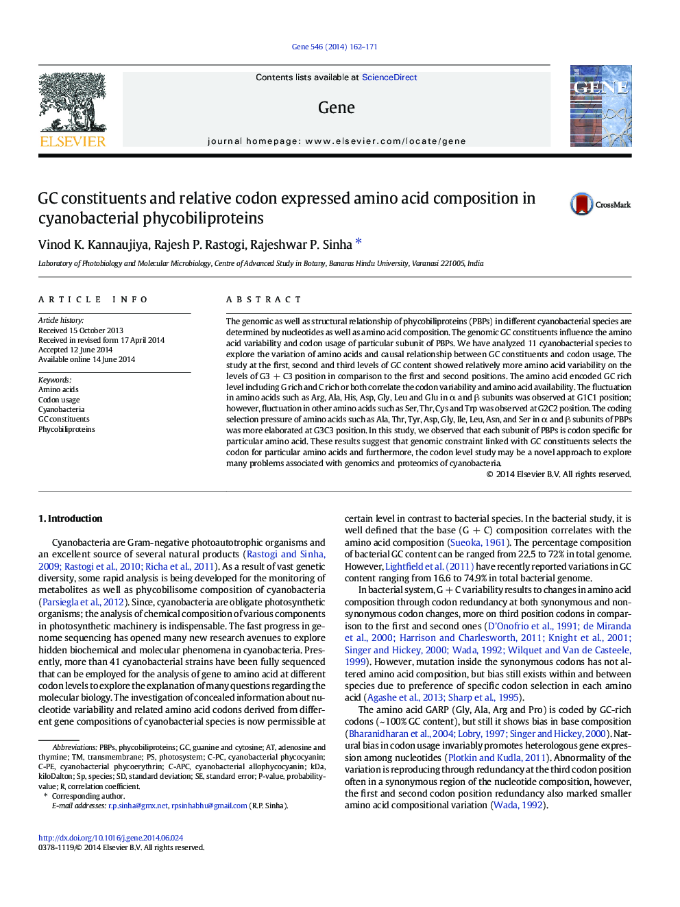 GC constituents and relative codon expressed amino acid composition in cyanobacterial phycobiliproteins