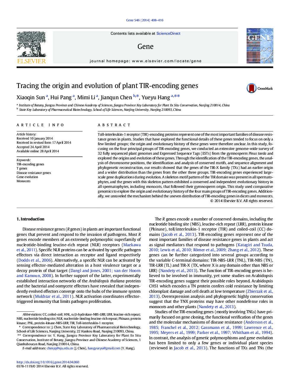 Tracing the origin and evolution of plant TIR-encoding genes