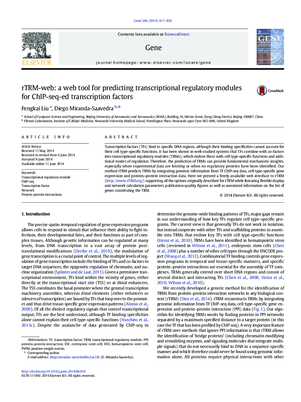 rTRM-web: a web tool for predicting transcriptional regulatory modules for ChIP-seq-ed transcription factors