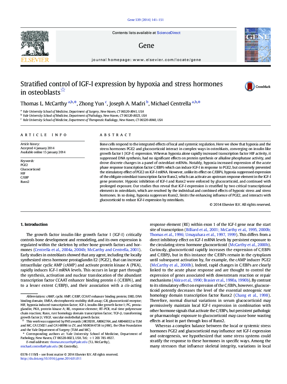 Stratified control of IGF-I expression by hypoxia and stress hormones in osteoblasts