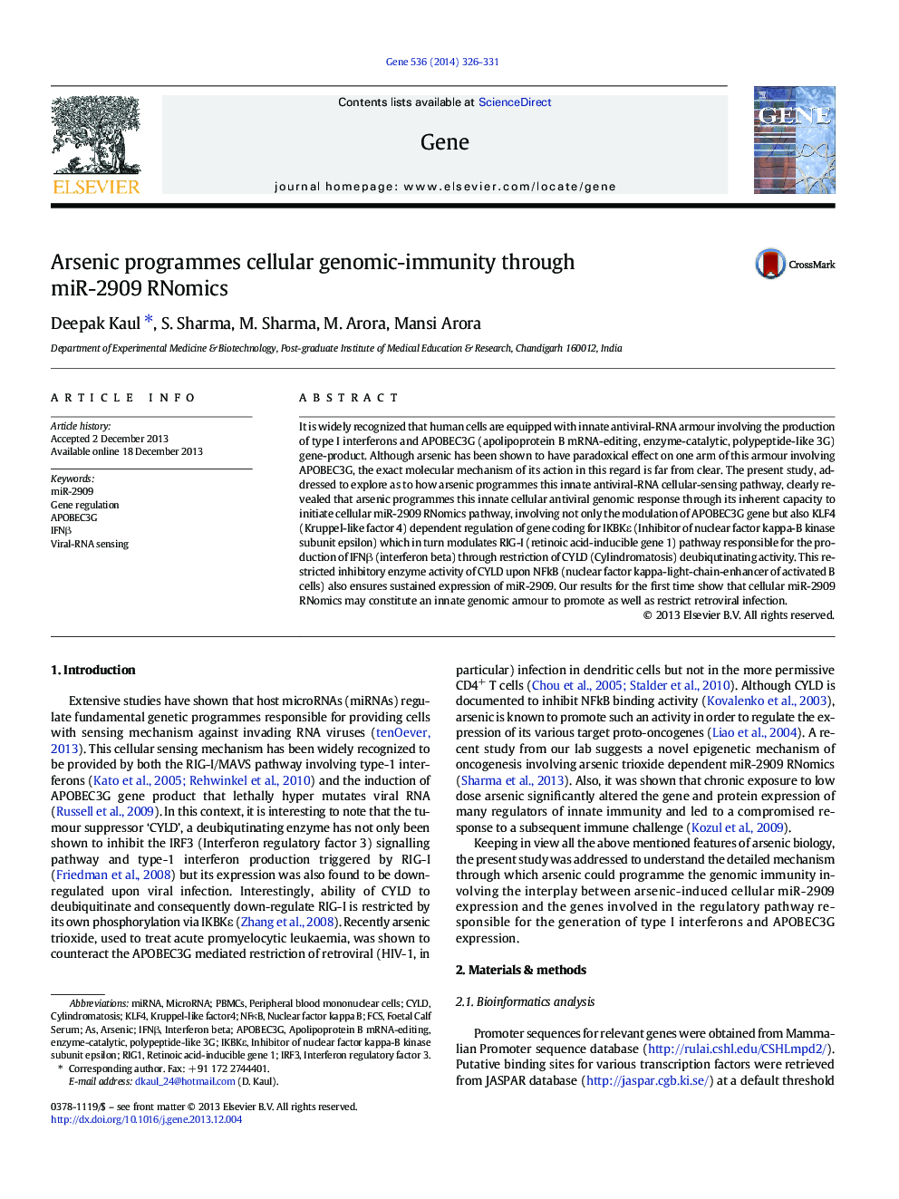Arsenic programmes cellular genomic-immunity through miR-2909 RNomics