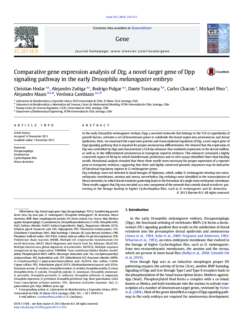 Comparative gene expression analysis of Dtg, a novel target gene of Dpp signaling pathway in the early Drosophila melanogaster embryo