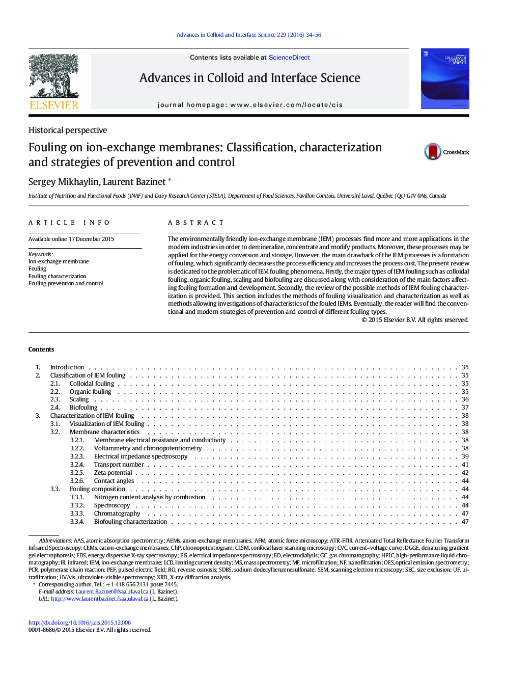 Fouling on ion-exchange membranes: Classification, characterization and strategies of prevention and control