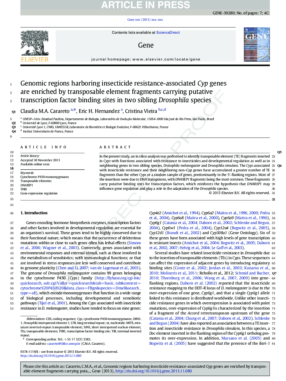 Genomic regions harboring insecticide resistance-associated Cyp genes are enriched by transposable element fragments carrying putative transcription factor binding sites in two sibling Drosophila species