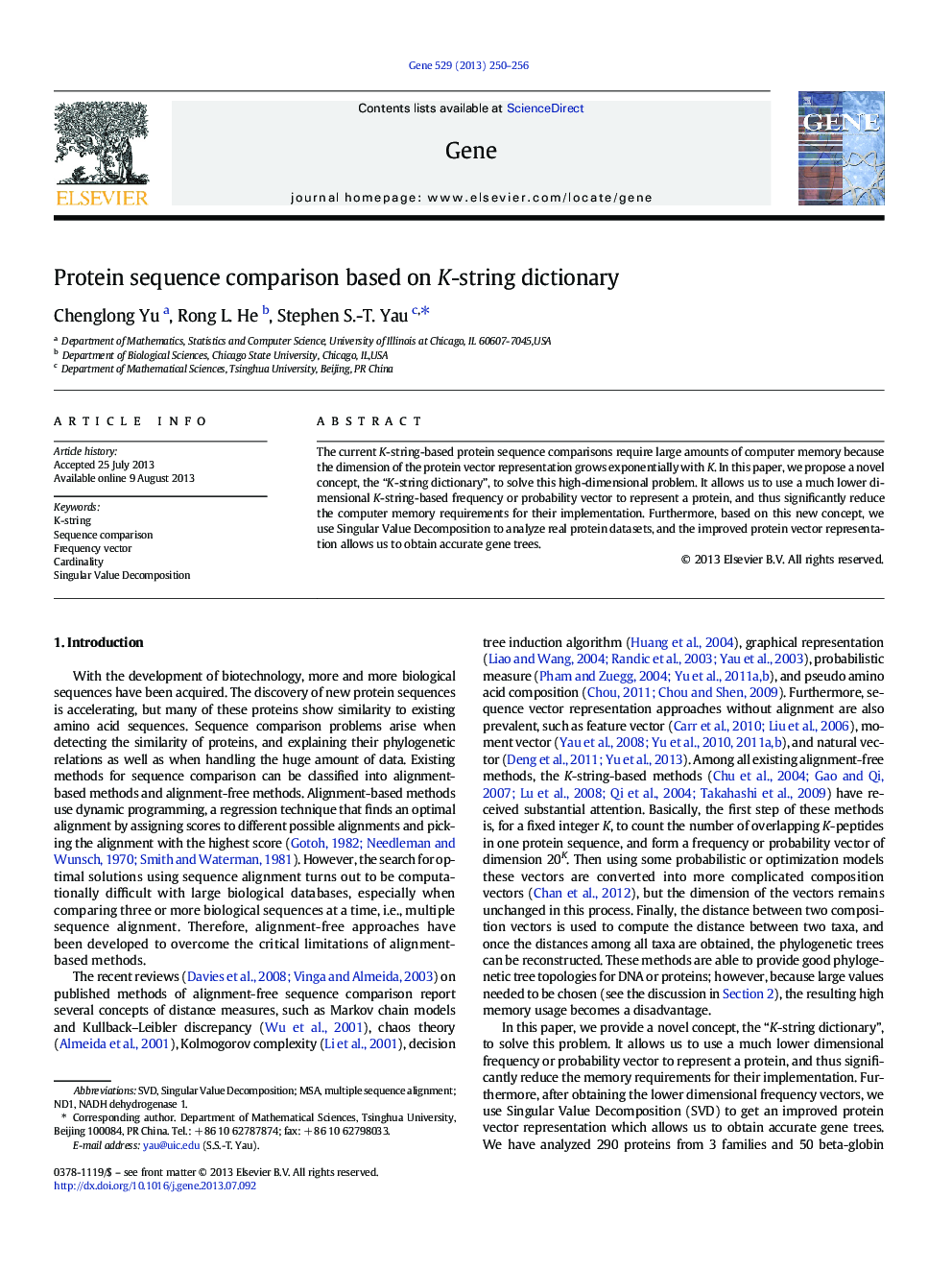 Protein sequence comparison based on K-string dictionary