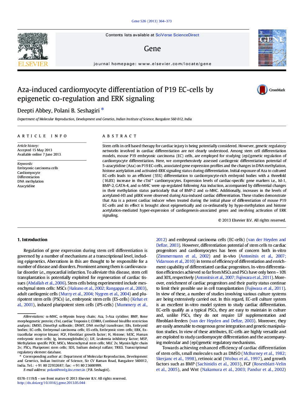 Aza-induced cardiomyocyte differentiation of P19 EC-cells by epigenetic co-regulation and ERK signaling