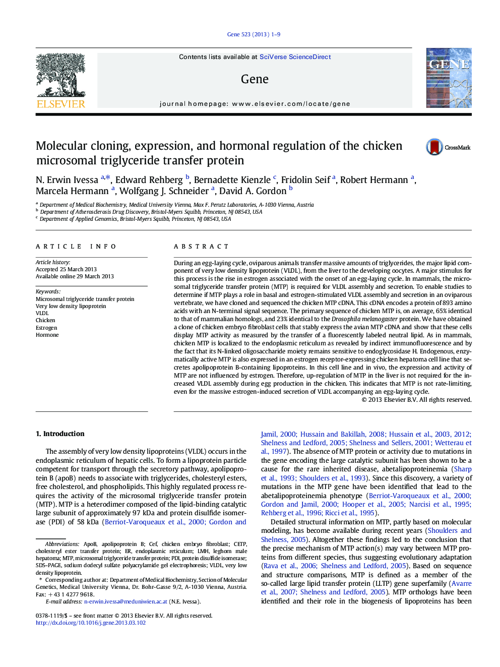 Molecular cloning, expression, and hormonal regulation of the chicken microsomal triglyceride transfer protein