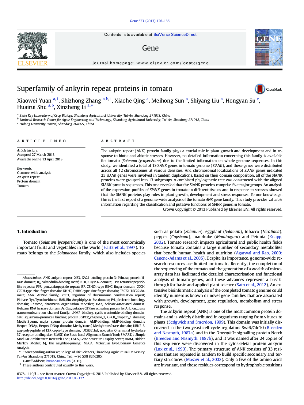 Superfamily of ankyrin repeat proteins in tomato