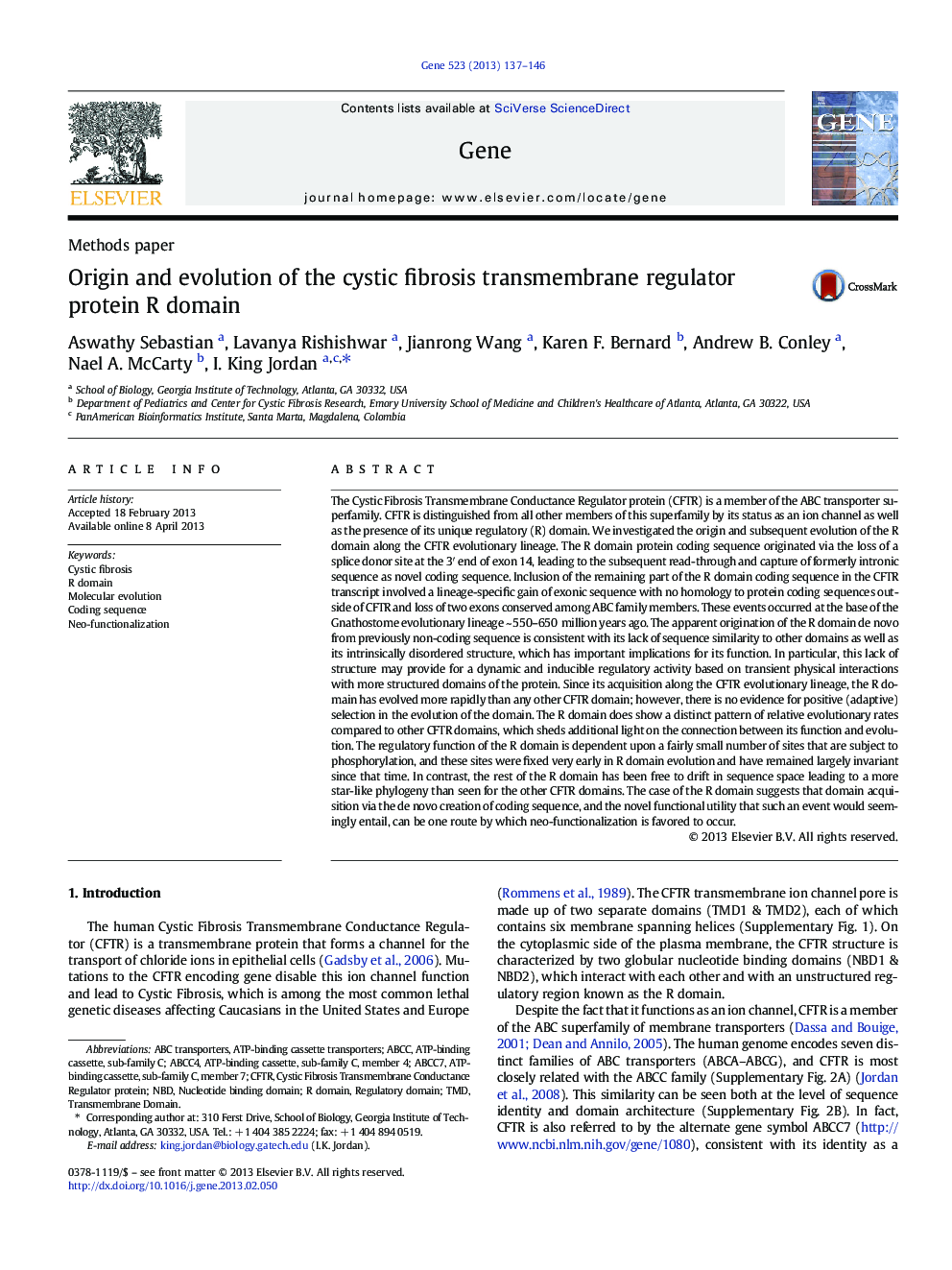 Methods paperOrigin and evolution of the cystic fibrosis transmembrane regulator protein R domain