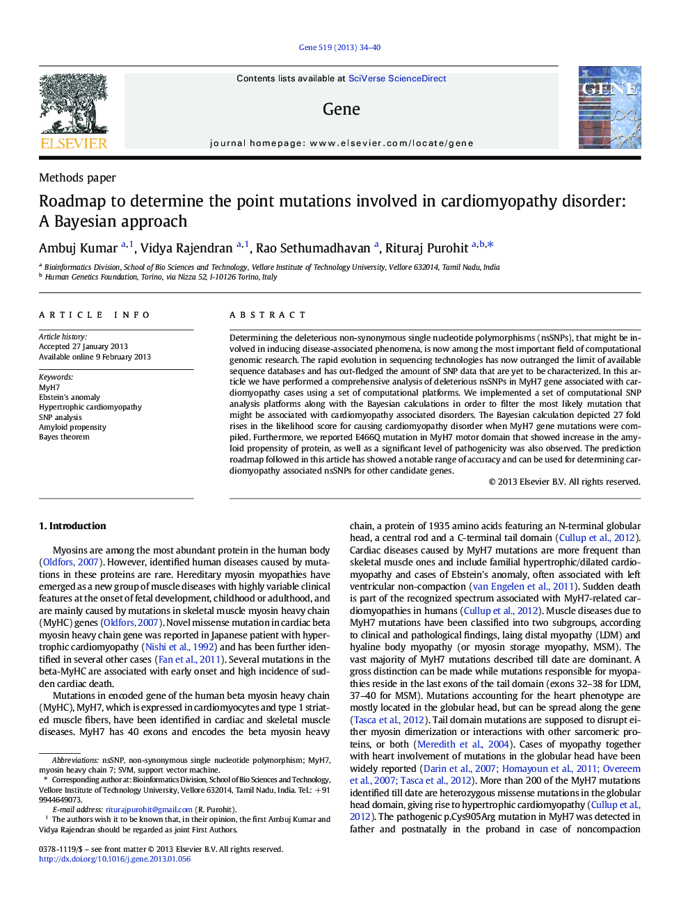 Roadmap to determine the point mutations involved in cardiomyopathy disorder: A Bayesian approach