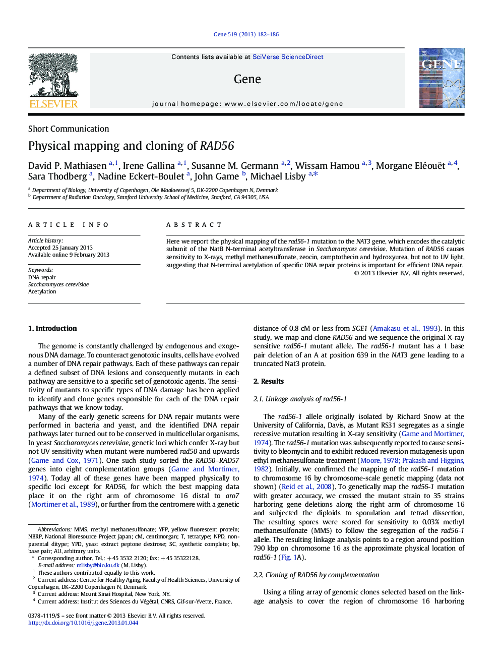 Physical mapping and cloning of RAD56