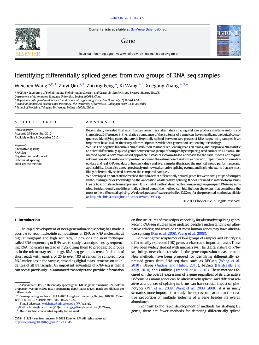 Identifying differentially spliced genes from two groups of RNA-seq samples