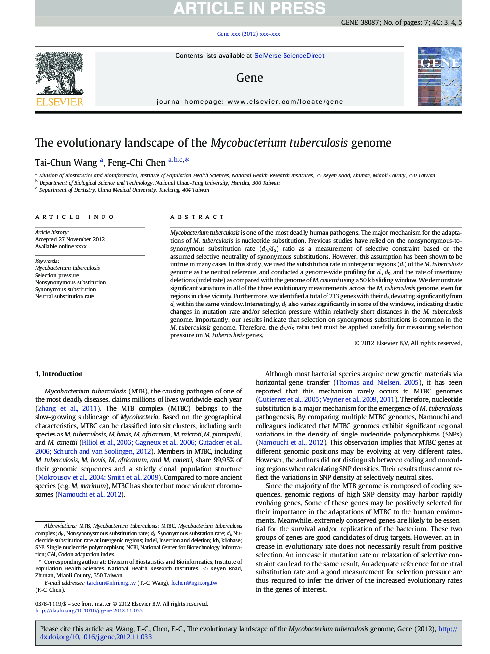 The evolutionary landscape of the Mycobacterium tuberculosis genome