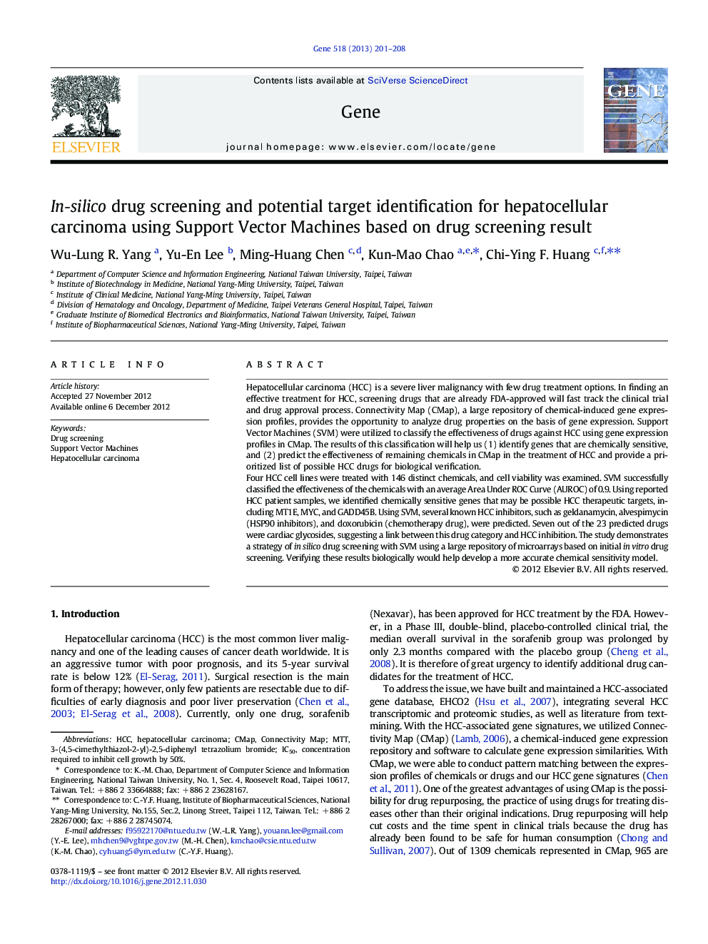 In-silico drug screening and potential target identification for hepatocellular carcinoma using Support Vector Machines based on drug screening result